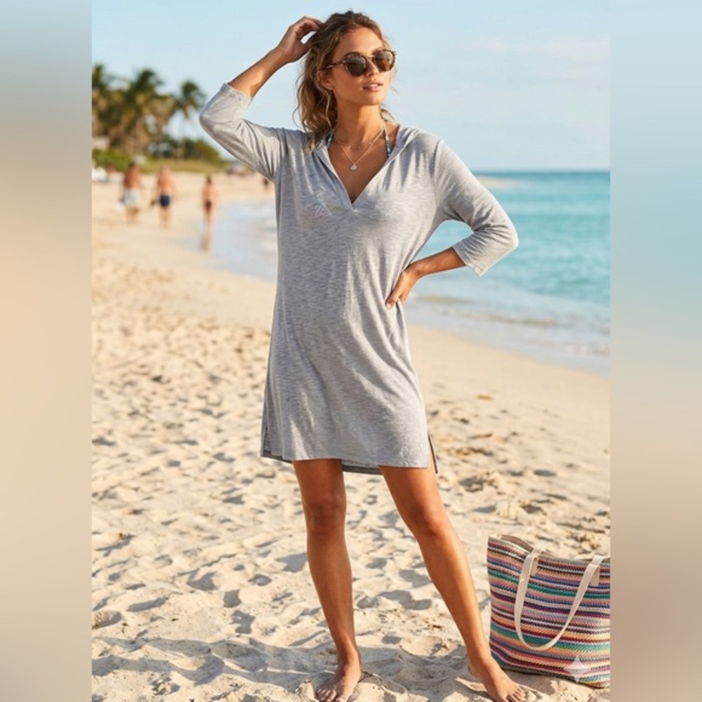 NWT Balance Collection Cover Up Women’s Medium Gray Hooded Lounger Dress Tunic M